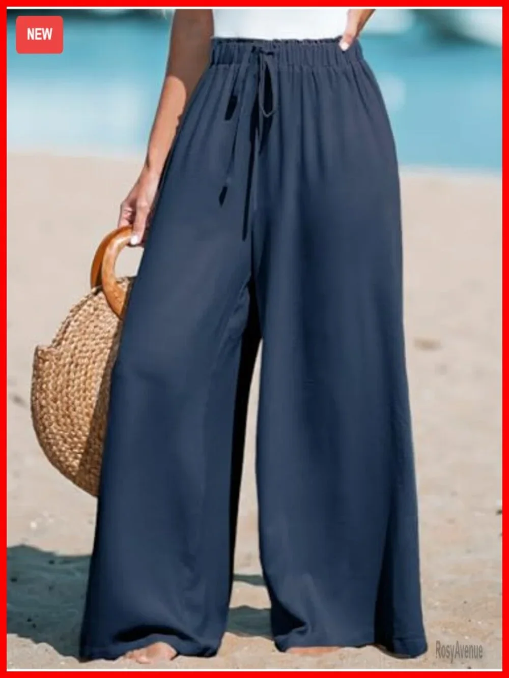 Smocked Waist Palazzo Pants Wide Leg Flowy Boho Tummy Control